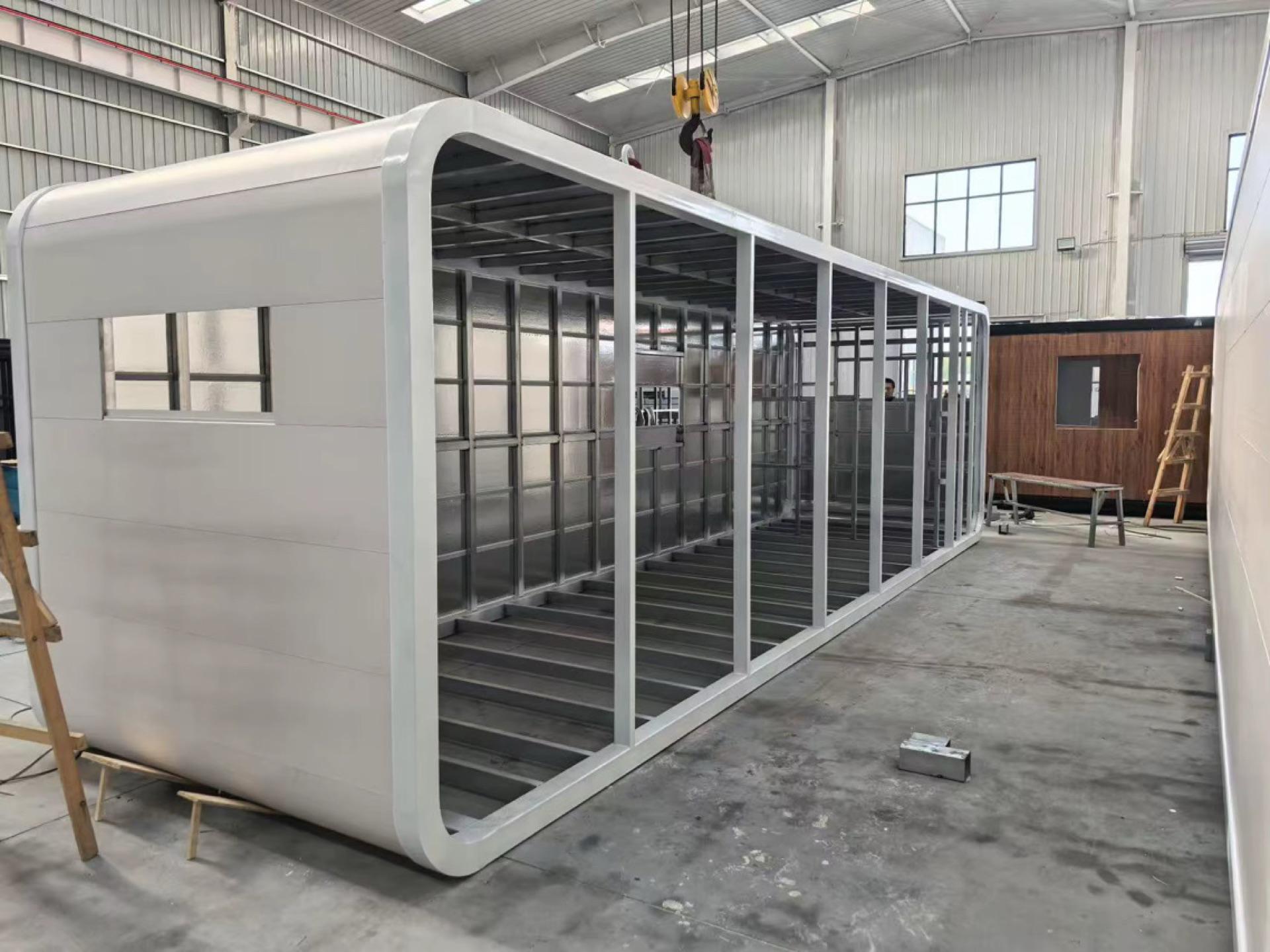 Galvanized steel frame of a Domicina modular building during factory assembly